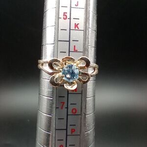 Sky crystal blue blooming flower ring adjustable size R255
